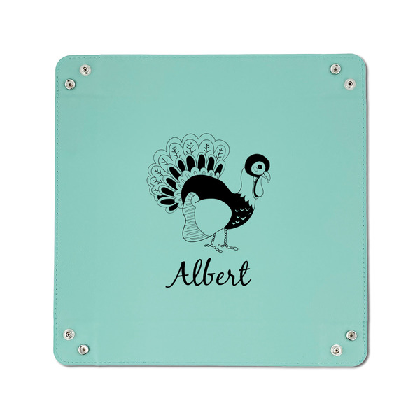 Old Fashioned Thanksgiving 6" x 6" Teal Leatherette Snap Up Tray - APPROVAL