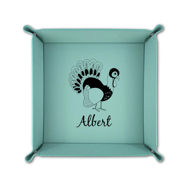 Old Fashioned Thanksgiving 6" x 6" Teal Leatherette Snap Up Tray - FOLDED UP