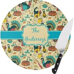 Old Fashioned Thanksgiving Round Glass Cutting Board - Small (Personalized)