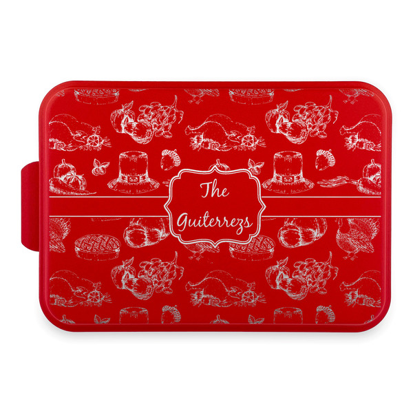 Custom Old Fashioned Thanksgiving Aluminum Baking Pan with Red Lid (Personalized)
