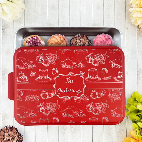 Old Fashioned Thanksgiving Aluminum Baking Pan - Red Lid - LIFESTYLE