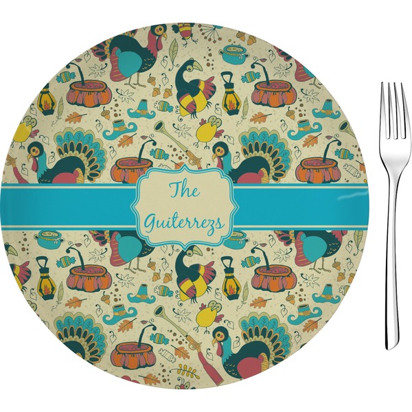Custom Old Fashioned Thanksgiving 8" Glass Appetizer / Dessert Plates - Single or Set (Personalized)
