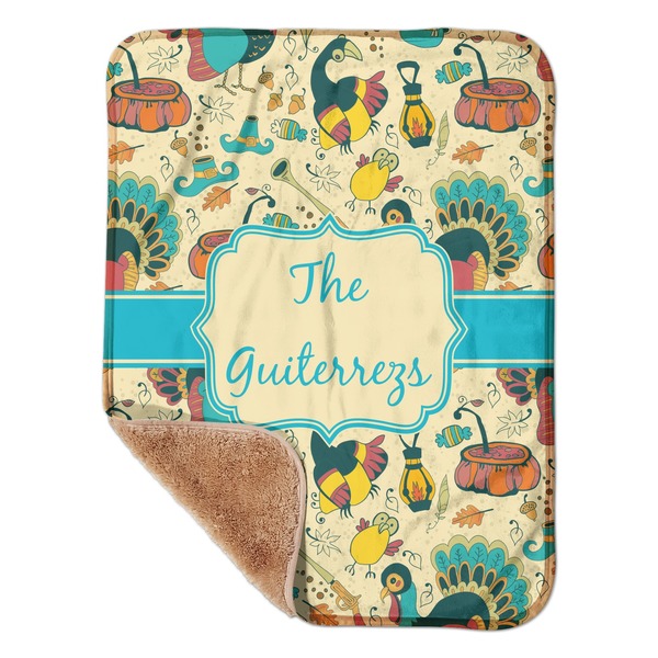 Custom Old Fashioned Thanksgiving Sherpa Baby Blanket - 30" x 40" w/ Name or Text