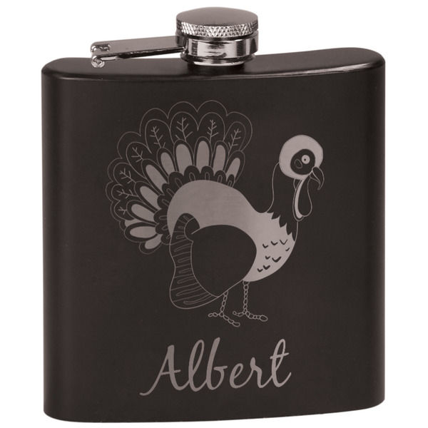 Custom Old Fashioned Thanksgiving Black Flask Set (Personalized)