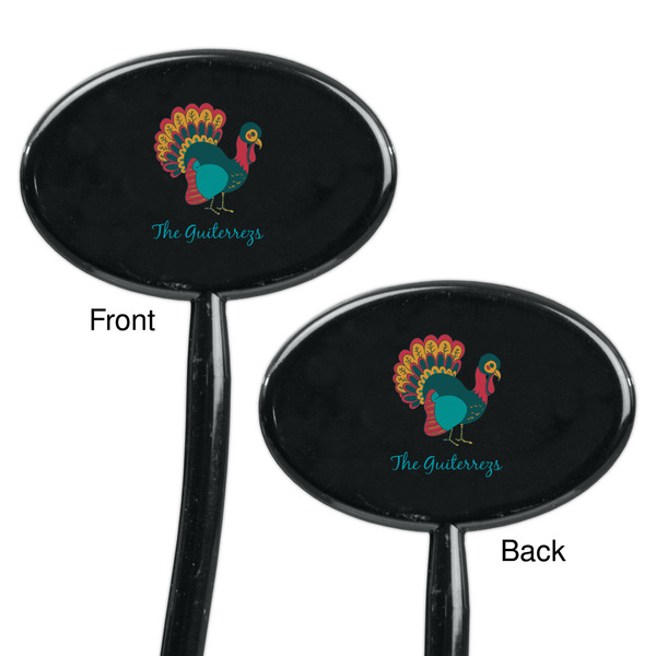 Old Fashioned Thanksgiving Black Plastic 7" Stir Stick - Double Sided - Oval - Front & Back