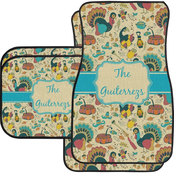 Custom Old Fashioned Thanksgiving Car Floor Mats Set - 2 Front & 2 Back (Personalized)