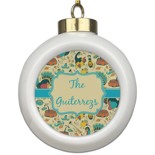 Custom Old Fashioned Thanksgiving Ceramic Ball Ornament (Personalized)