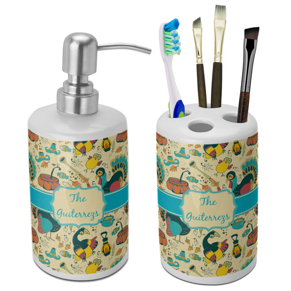 Custom Old Fashioned Thanksgiving Ceramic Bathroom Accessories Set (Personalized)
