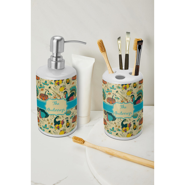 Old Fashioned Thanksgiving Ceramic Bathroom Accessories - LIFESTYLE (toothbrush holder & soap dispenser)