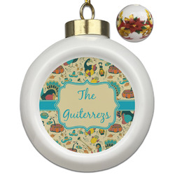 Old Fashioned Thanksgiving Ceramic Ball Ornaments - Poinsettia Garland (Personalized)