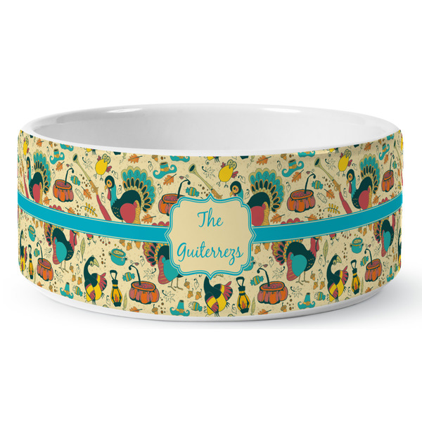 Old Fashioned Thanksgiving Ceramic Dog Bowl - Medium - Front