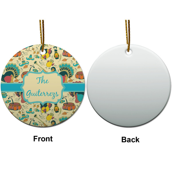 Old Fashioned Thanksgiving Ceramic Flat Ornament - Circle Front & Back (APPROVAL)