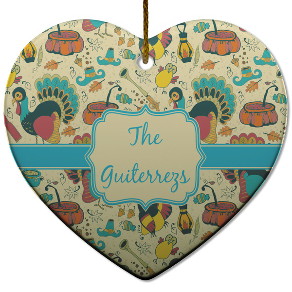 Custom Old Fashioned Thanksgiving Heart Ceramic Ornament w/ Name or Text