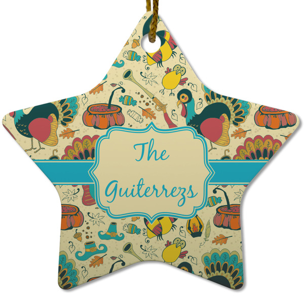 Custom Old Fashioned Thanksgiving Star Ceramic Ornament w/ Name or Text
