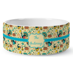 Old Fashioned Thanksgiving Ceramic Dog Bowl - Large (Personalized)