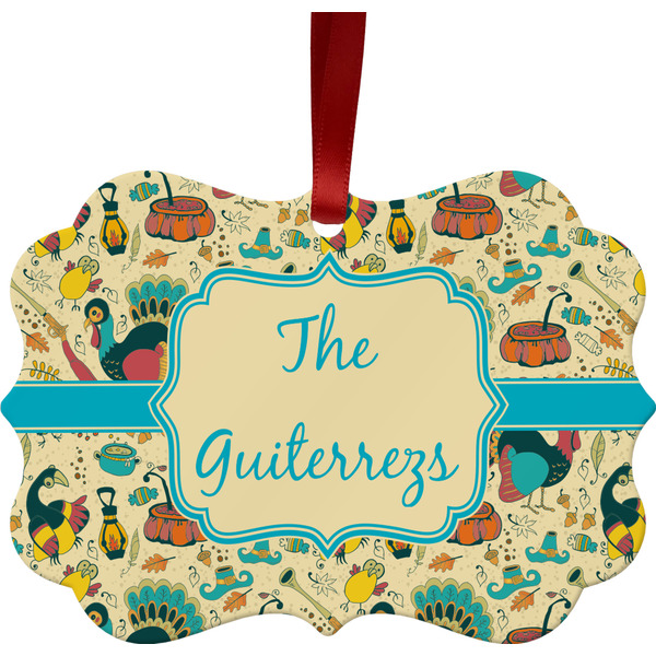 Custom Old Fashioned Thanksgiving Metal Frame Ornament - Double Sided w/ Name or Text