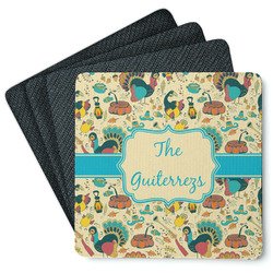 Old Fashioned Thanksgiving Square Rubber Backed Coasters - Set of 4 (Personalized)