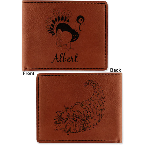 Old Fashioned Thanksgiving Cognac Leatherette Bifold Wallets - Front and Back