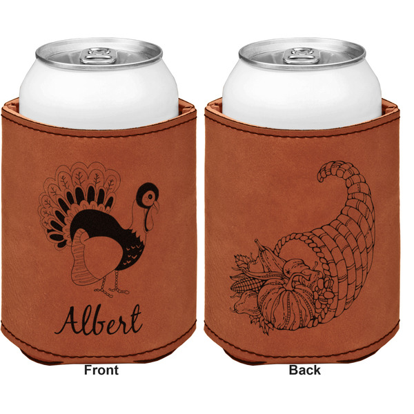Old Fashioned Thanksgiving Cognac Leatherette Can Sleeve - Double Sided Front and Back