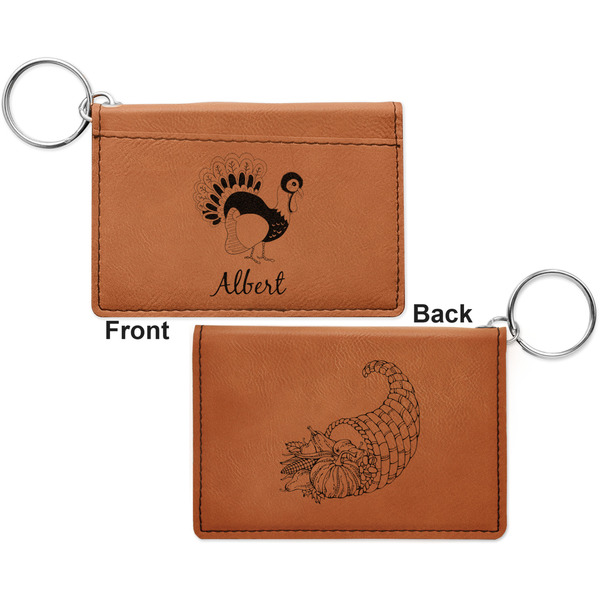 Old Fashioned Thanksgiving Cognac Leatherette Keychain ID Holders - Front and Back Apvl