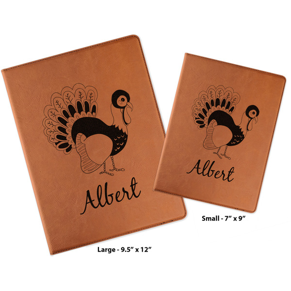 Old Fashioned Thanksgiving Cognac Leatherette Portfolios with Notepads - Compare Sizes