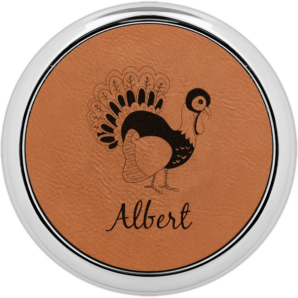 Custom Old Fashioned Thanksgiving Leatherette Round Coaster w/ Silver Edge (Personalized)