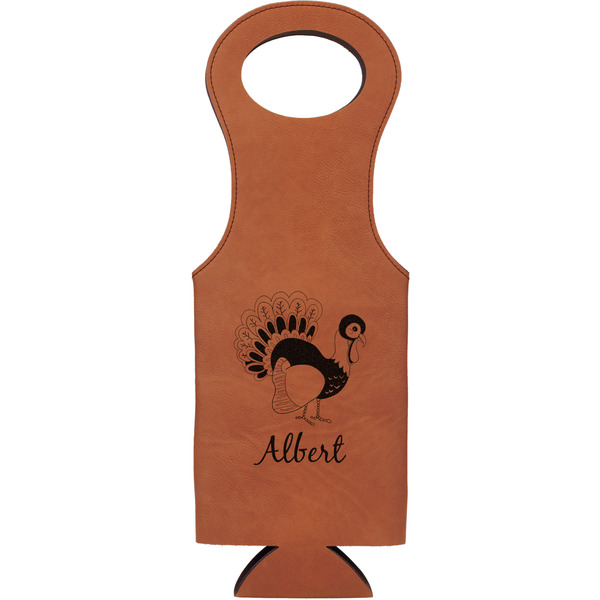 Custom Old Fashioned Thanksgiving Leatherette Wine Tote - Single Sided (Personalized)