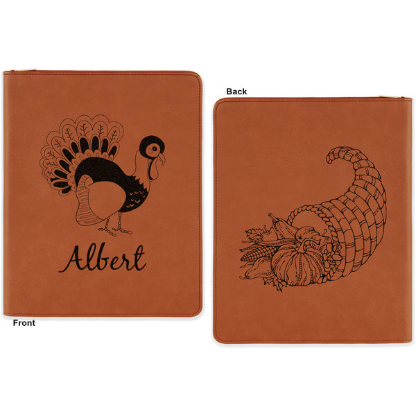 Old Fashioned Thanksgiving Cognac Leatherette Zipper Portfolios with Notepad - Double Sided - Apvl