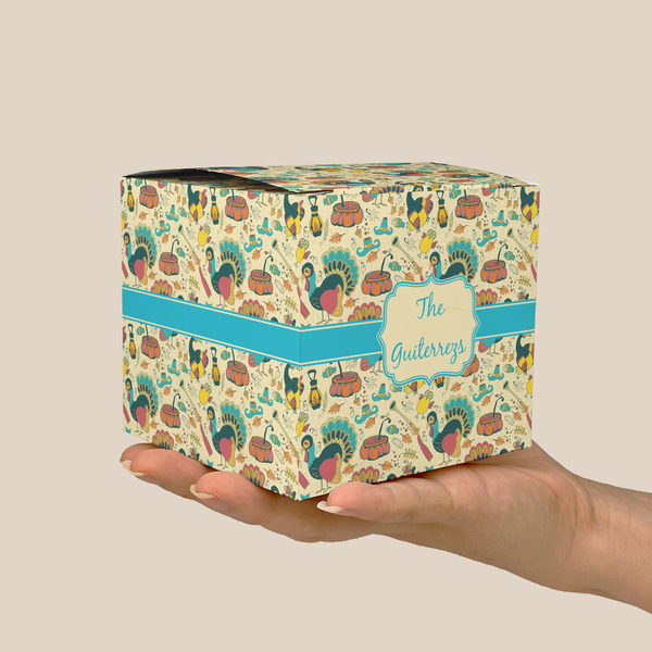 Old Fashioned Thanksgiving Cube Favor Gift Box - On Hand - Scale View