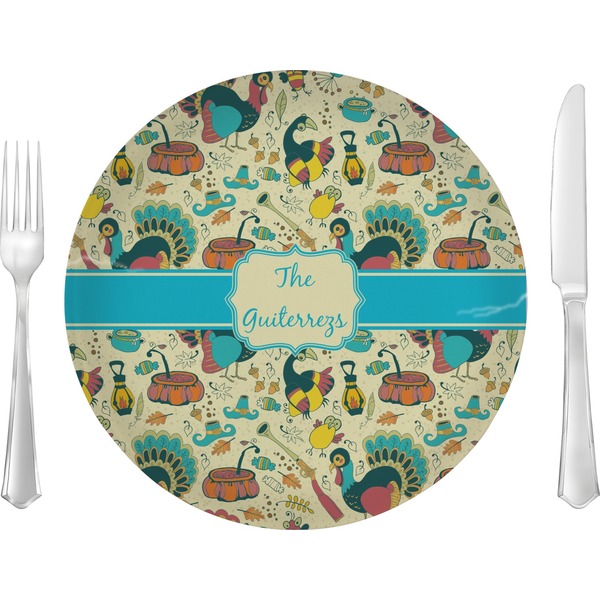 Custom Old Fashioned Thanksgiving Glass Lunch / Dinner Plate 10" (Personalized)