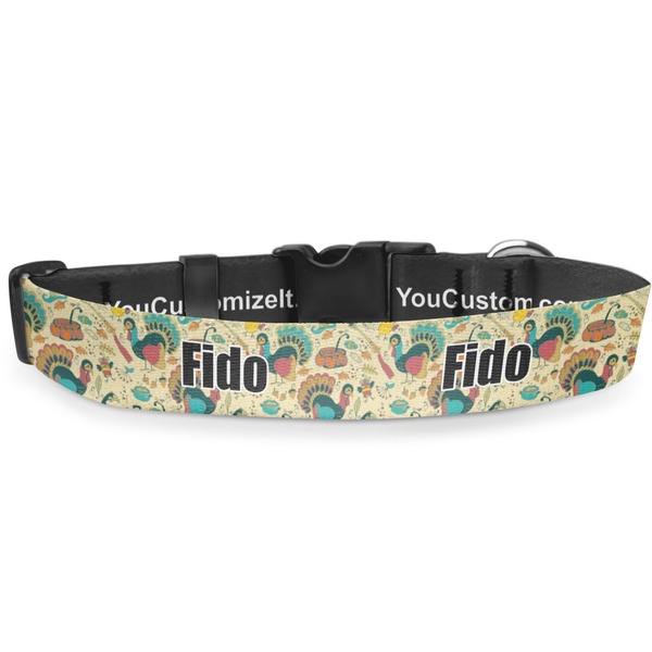 Custom Old Fashioned Thanksgiving Deluxe Dog Collar - Medium (11.5" to 17.5") (Personalized)