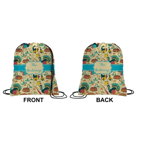 Old Fashioned Thanksgiving Drawstring Backpack Front & Back Small