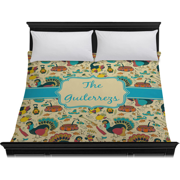 Old Fashioned Thanksgiving Duvet Cover - King - On Bed - No Prop