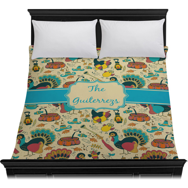 Old Fashioned Thanksgiving Duvet Cover - Queen - On Bed - No Prop