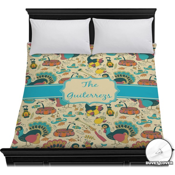 Custom Old Fashioned Thanksgiving Duvet Cover - Full / Queen (Personalized)