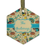 Old Fashioned Thanksgiving Flat Glass Ornament - Hexagon w/ Name or Text