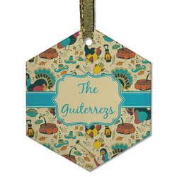 Old Fashioned Thanksgiving Flat Glass Ornament - Hexagon w/ Name or Text