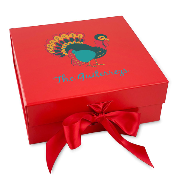 Custom Old Fashioned Thanksgiving Gift Box with Magnetic Lid - Red (Personalized)