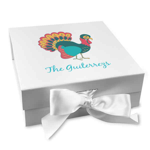 Custom Old Fashioned Thanksgiving Gift Box with Magnetic Lid - White (Personalized)