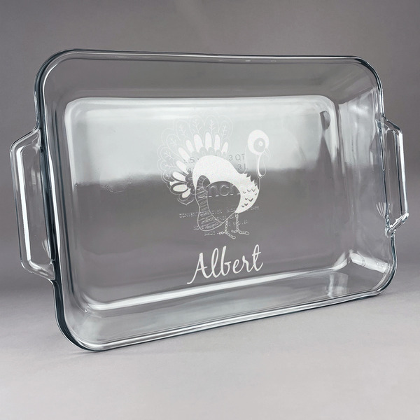 Custom Old Fashioned Thanksgiving Glass Baking Dish with Truefit Lid - 13in x 9in (Personalized)