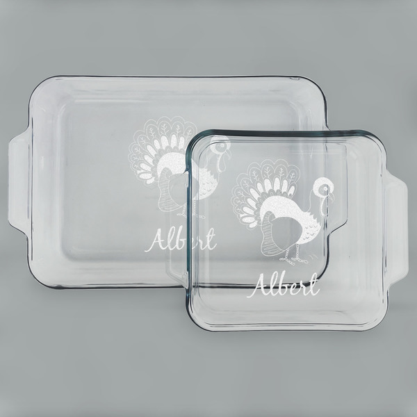 Custom Old Fashioned Thanksgiving Set of Glass Baking & Cake Dish - 13in x 9in & 8in x 8in (Personalized)