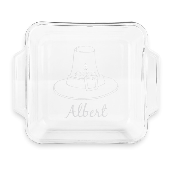 Custom Old Fashioned Thanksgiving Glass Cake Dish with Truefit Lid - 8in x 8in (Personalized)