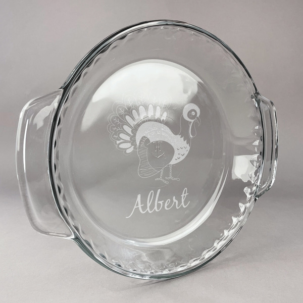 Custom Old Fashioned Thanksgiving Glass Pie Dish - 9.5in Round (Personalized)