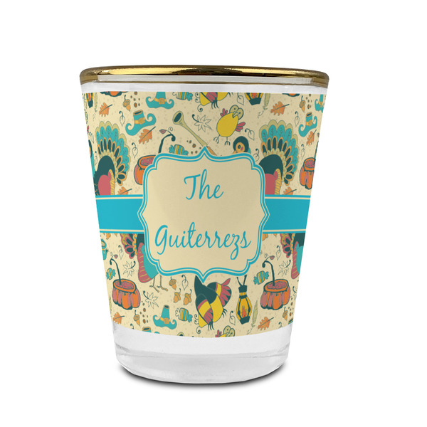 Old Fashioned Thanksgiving Glass Shot Glass - With gold rim - FRONT