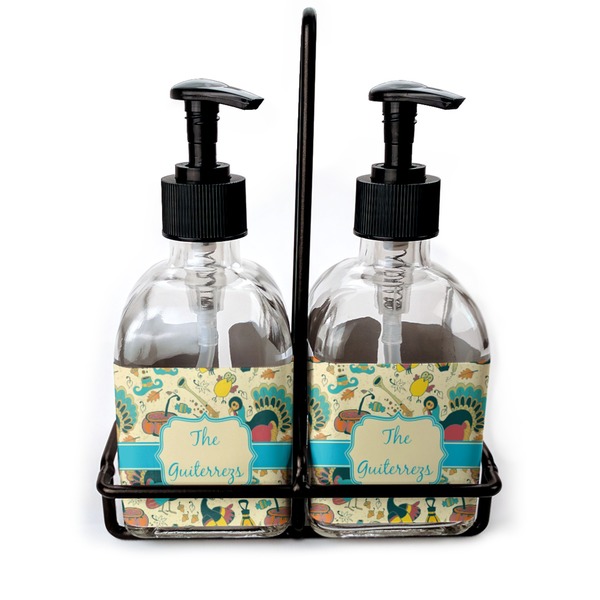 Custom Old Fashioned Thanksgiving Glass Soap & Lotion Bottle Set (Personalized)