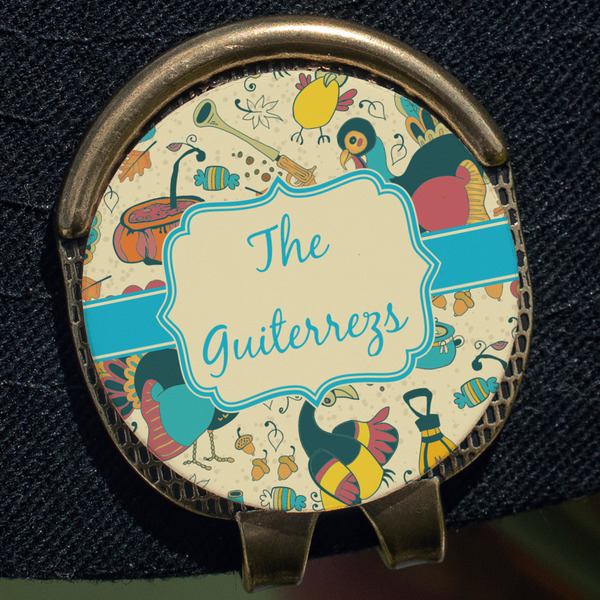 Old Fashioned Thanksgiving Golf Ball Marker Hat Clip - Gold - Close Up