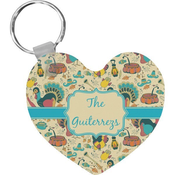 Custom Old Fashioned Thanksgiving Heart Plastic Keychain w/ Name or Text