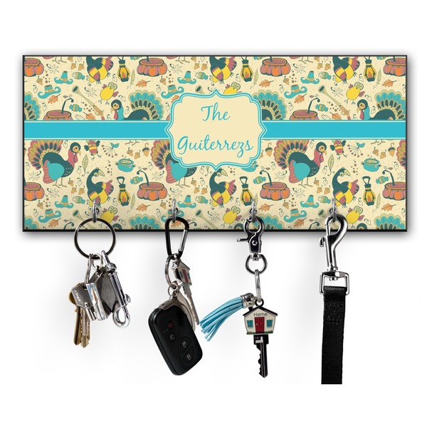 Custom Old Fashioned Thanksgiving Key Hanger w/ 4 Hooks w/ Name or Text