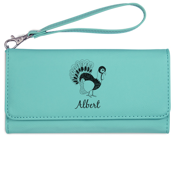 Custom Old Fashioned Thanksgiving Ladies Leatherette Wallet - Laser Engraved- Teal (Personalized)