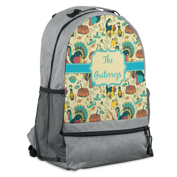 Custom Old Fashioned Thanksgiving Backpack - Grey (Personalized)